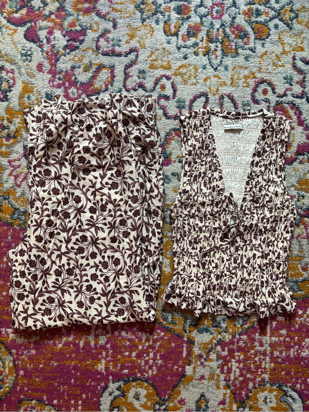 Abercrombie & Fitch Cream and Brown Floral Smocked Camisole Set